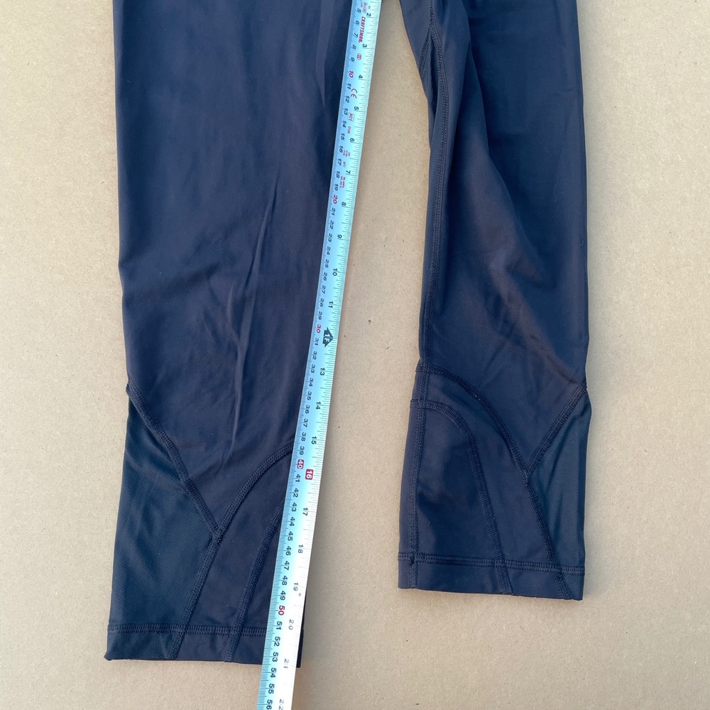 Lululemon Cropped Leggings Women 6 Black Teal Yoga Running Zipped Pocket Mesh - Picture 6 of 7